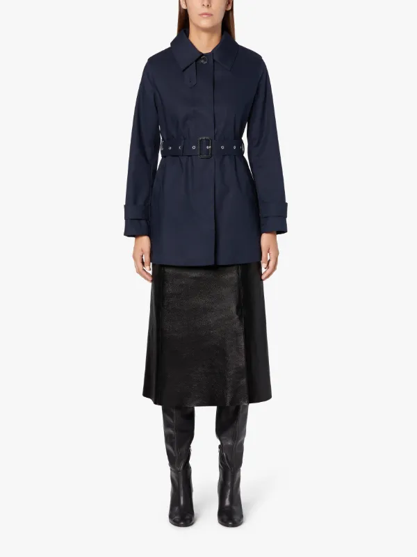 SHORT ROSLIN Navy RAINTEC Cotton Single Breasted trench Coat | LMS-061