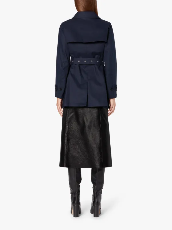 SHORT ROSLIN Navy RAINTEC Cotton Single Breasted trench Coat | LMS-061