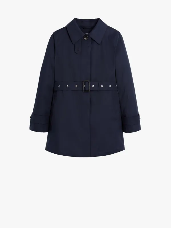 SHORT ROSLIN Navy RAINTEC Cotton Single Breasted trench Coat | LMS-061