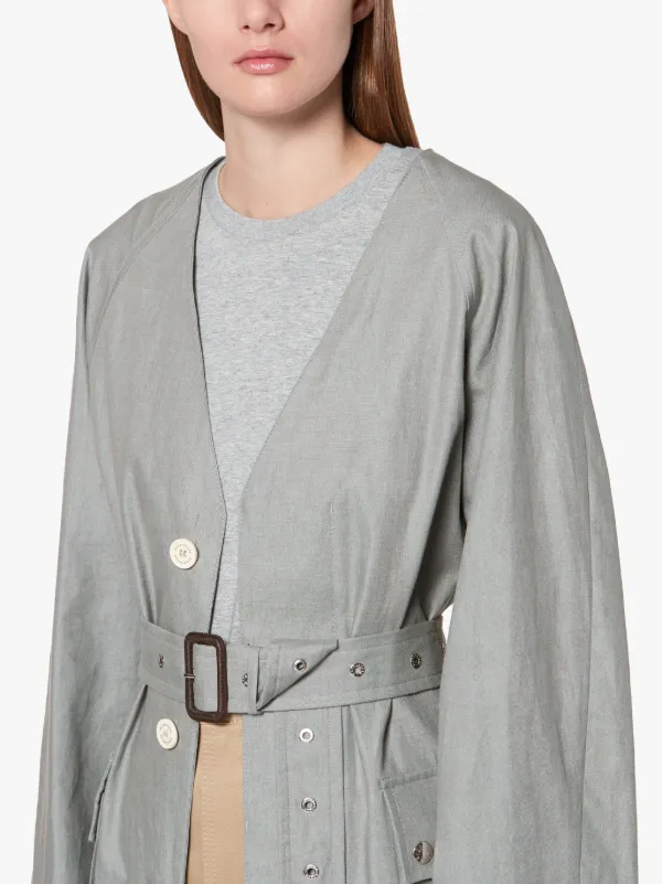 Slate Linen V-Neck Coat LM-096B