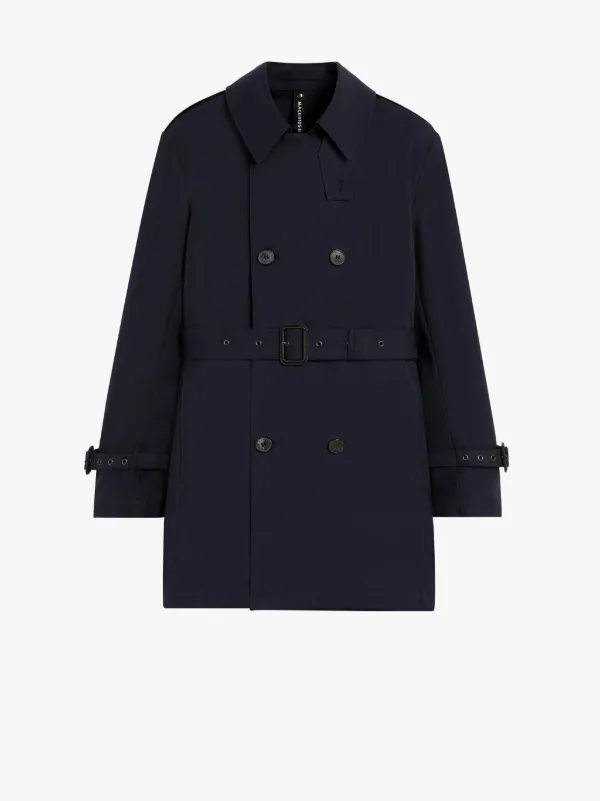 ST JOHN Navy Gabardine Cotton Short Trench Coat Mackintosh