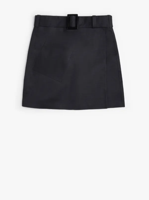 Tara Black Bonded Cotton Mini Skirt