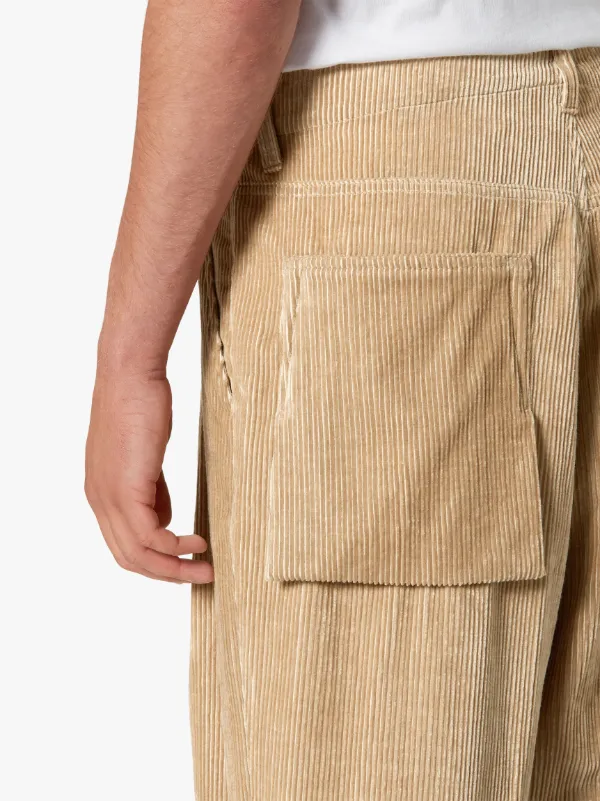 TOKYO Beige Linen & Cotton Blend Oversized Corduroy Trousers | GTF-300