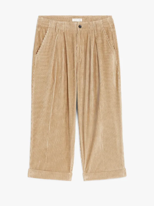 TOKYO Beige Linen & Cotton Blend Oversized Corduroy Trousers | GTF-300