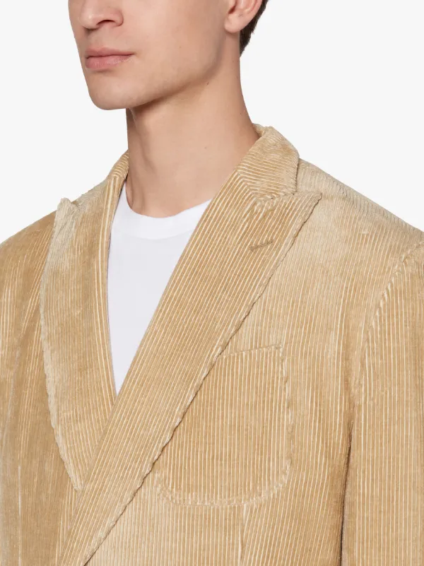 TOKYO Beige Linen & Cotton Corduroy Double Breasted Jacket | GBF-100