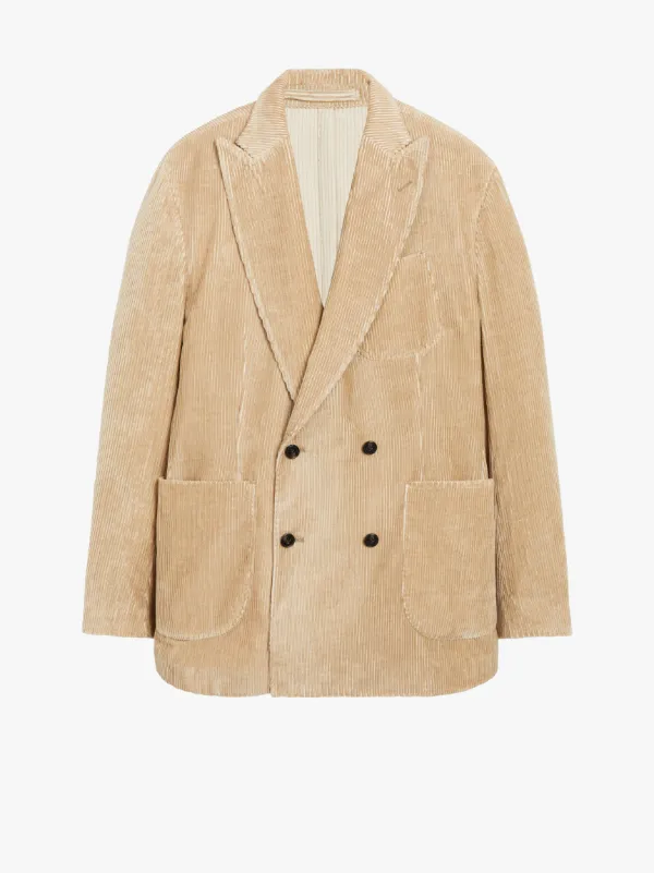 TOKYO Beige Linen & Cotton Corduroy Double Breasted Jacket | GBF-100