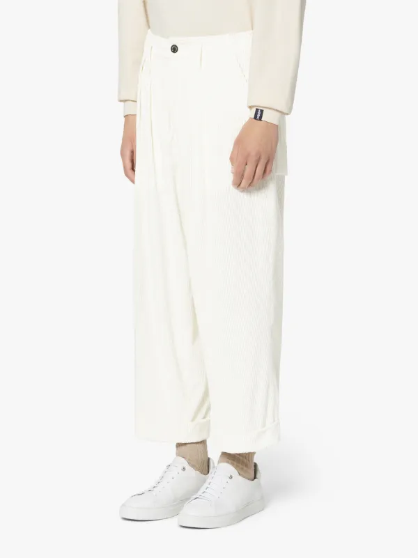 TOKYO Ivory Linen & Cotton Blend Oversized Corduroy Trousers | GTF-300