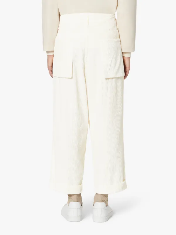 TOKYO Ivory Linen & Cotton Blend Oversized Corduroy Trousers | GTF-300