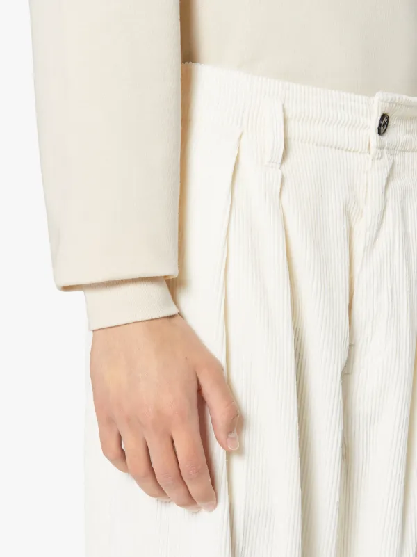 TOKYO Ivory Linen & Cotton Blend Oversized Corduroy Trousers | GTF-300