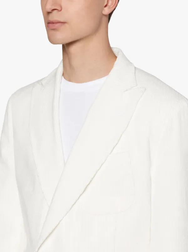 TOKYO Ivory Linen & Cotton Corduroy Double Breasted Jacket | GBF-100