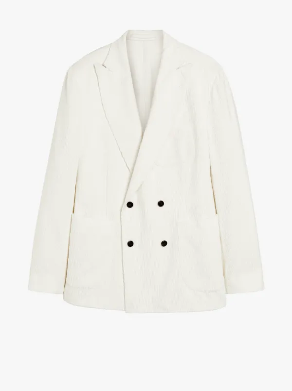 TOKYO Ivory Linen & Cotton Corduroy Double Breasted Jacket | GBF-100