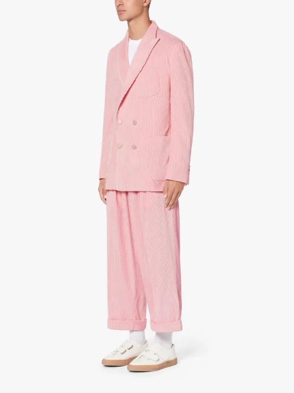 TOKYO Pink Linen & Cotton Corduroy Double Breasted Jacket | GBF-100