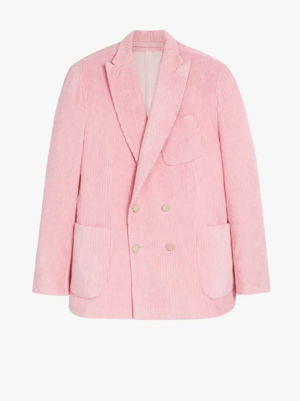 TOKYO Pink Linen & Cotton Corduroy Double Breasted Jacket | GBF-100