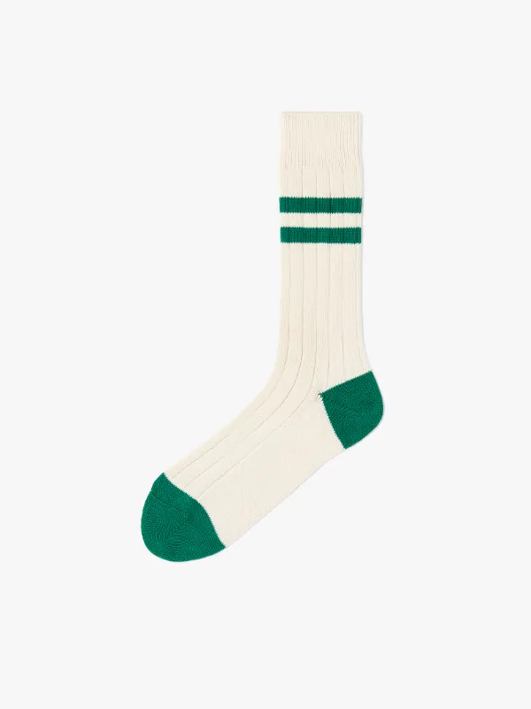 TWC Natural & Green Cotton Varsity Socks