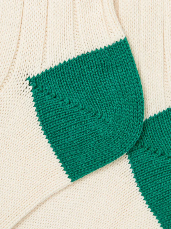 TWC Natural & Green Cotton Varsity Socks