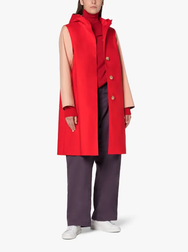 WATTEN Red Bonded Cotton Colour Block Hooded Coat