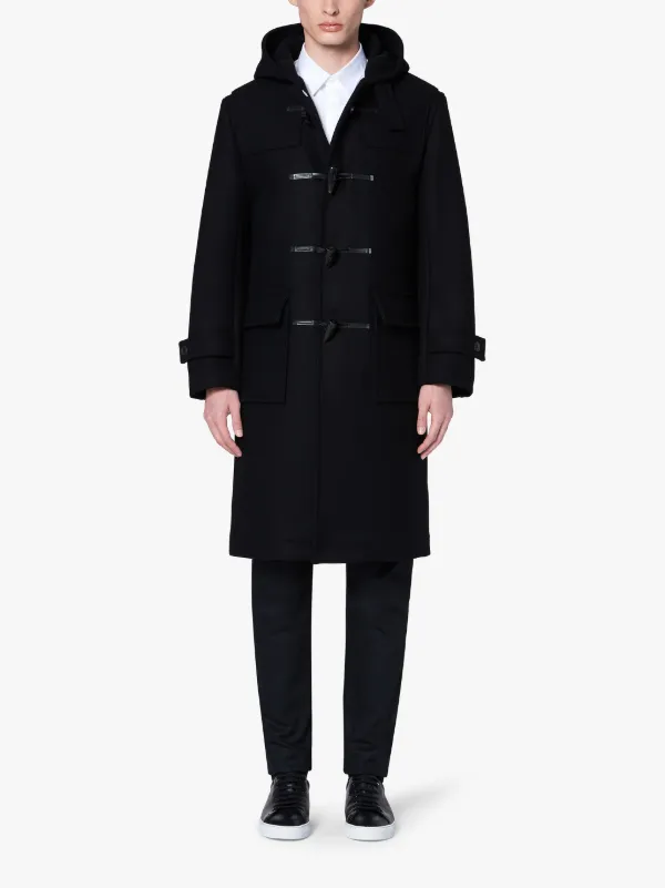 black duffle coat with hood