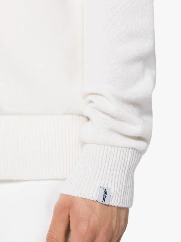 White Merino Wool & Cashmere Logo Crewneck Sweater