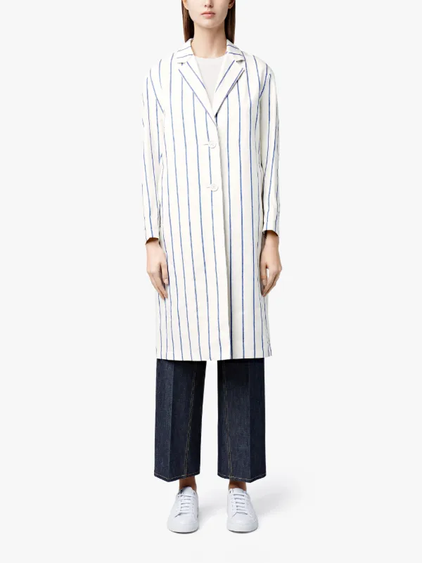 White Striped Linen Storm System Coat