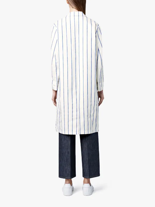 White Striped Linen Storm System Coat