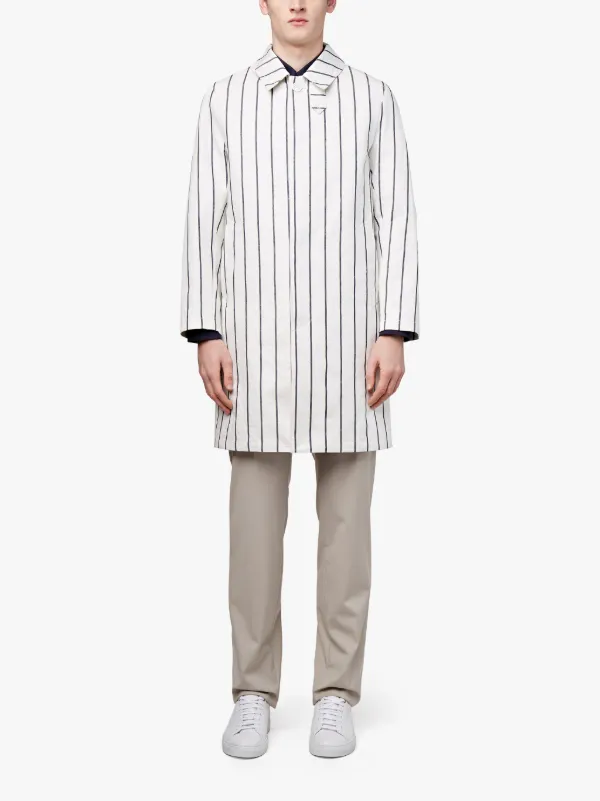 White Striped Linen Storm System Mackintosh Coat