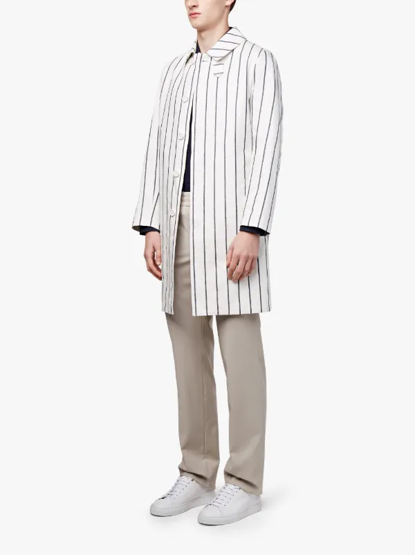 White Striped Linen Storm System Mackintosh Coat