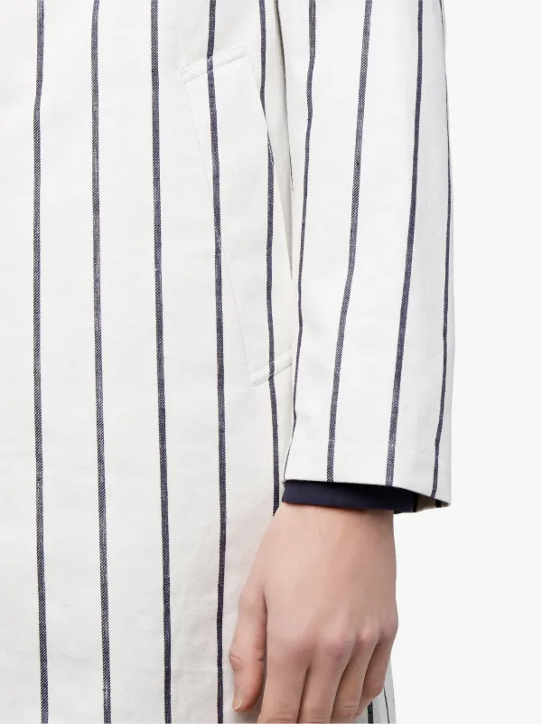 White Striped Linen Storm System Mackintosh Coat