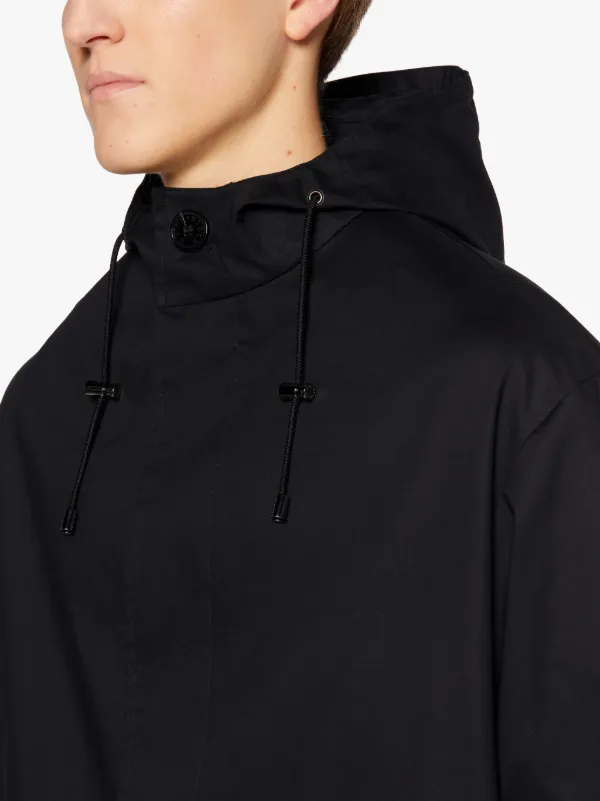 WOLFSON Black RAINTEC Cotton Long Hooded Coat | GMC-110