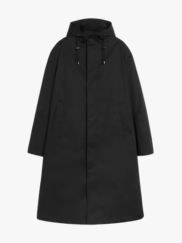 WOLFSON Black RAINTEC Cotton Long Hooded Coat | GMC-110