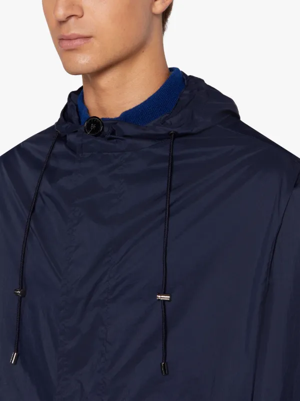 WOLFSON Navy Nylon Hooded Coat | GMM-219