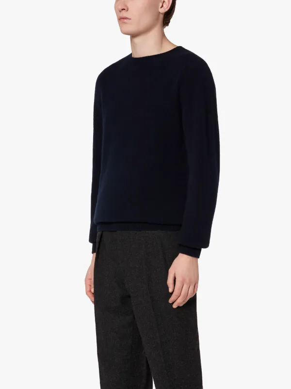 WOOLF Navy Wool & Cashmere Crew Neck Sweater