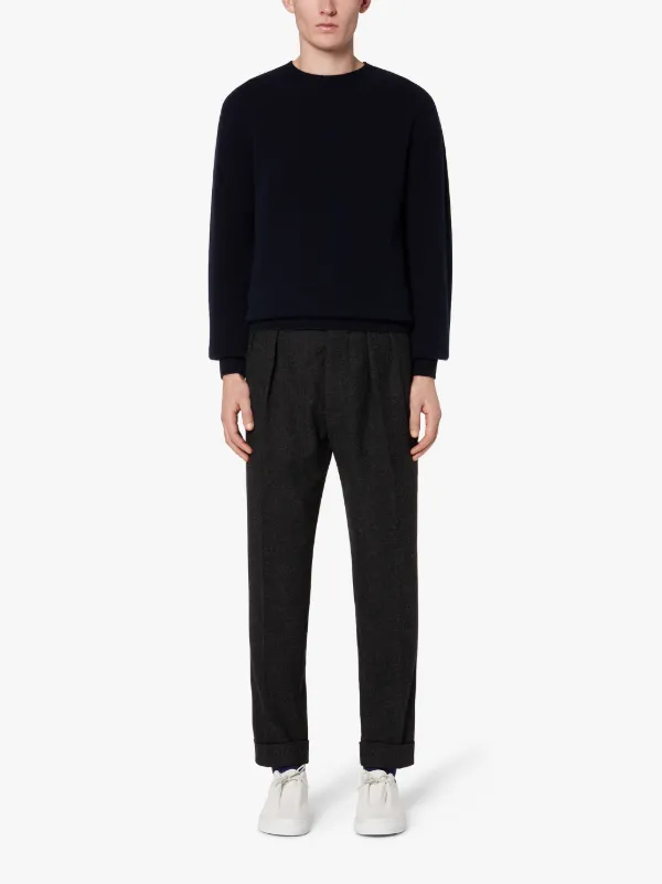 WOOLF Navy Wool & Cashmere Crew Neck Sweater