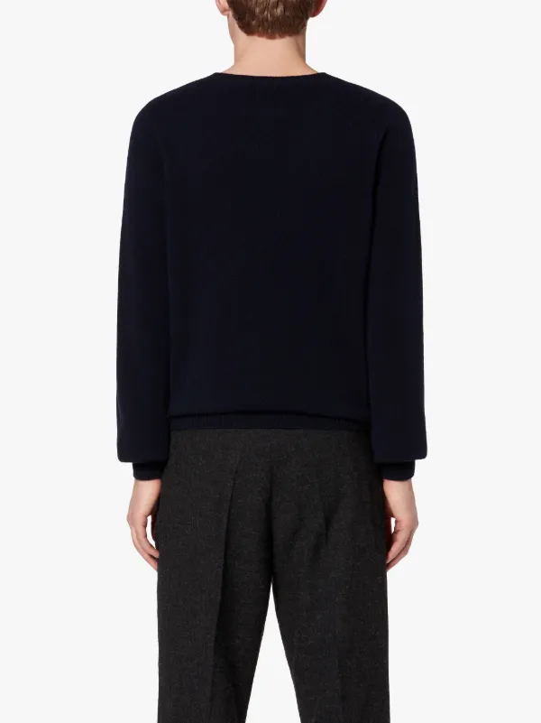 WOOLF Navy Wool & Cashmere Crew Neck Sweater