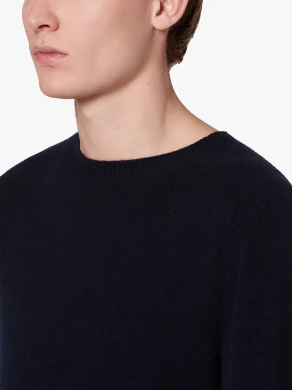 WOOLF Navy Wool & Cashmere Crew Neck Sweater