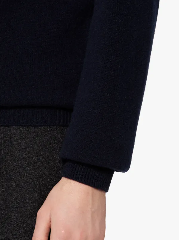 WOOLF Navy Wool & Cashmere Crew Neck Sweater