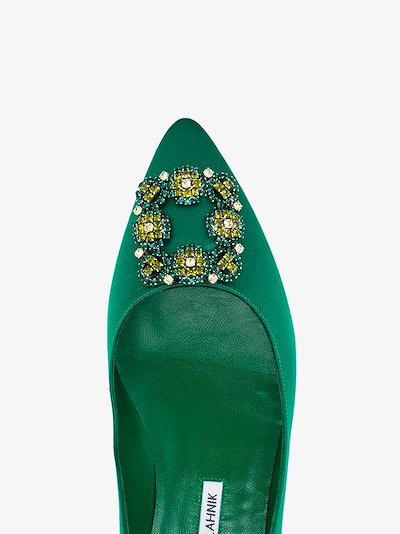 Manolo Blahnik Green Hangisi Buckle Satin Pumps | Browns