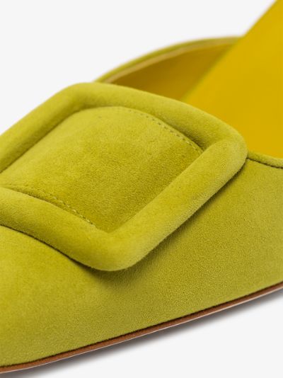 green suede mules