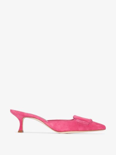 pink suede mules