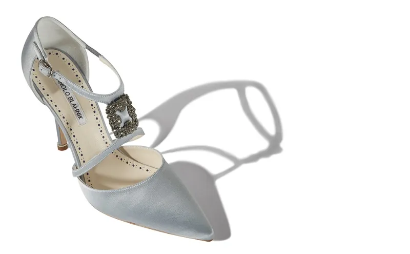 Seneca Bride Grey Satin Pointy Toe Embellished Pumps Manolo Blahnik Manolo Blahnik Undefined