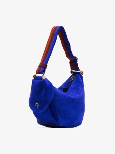 blue suede hobo bag