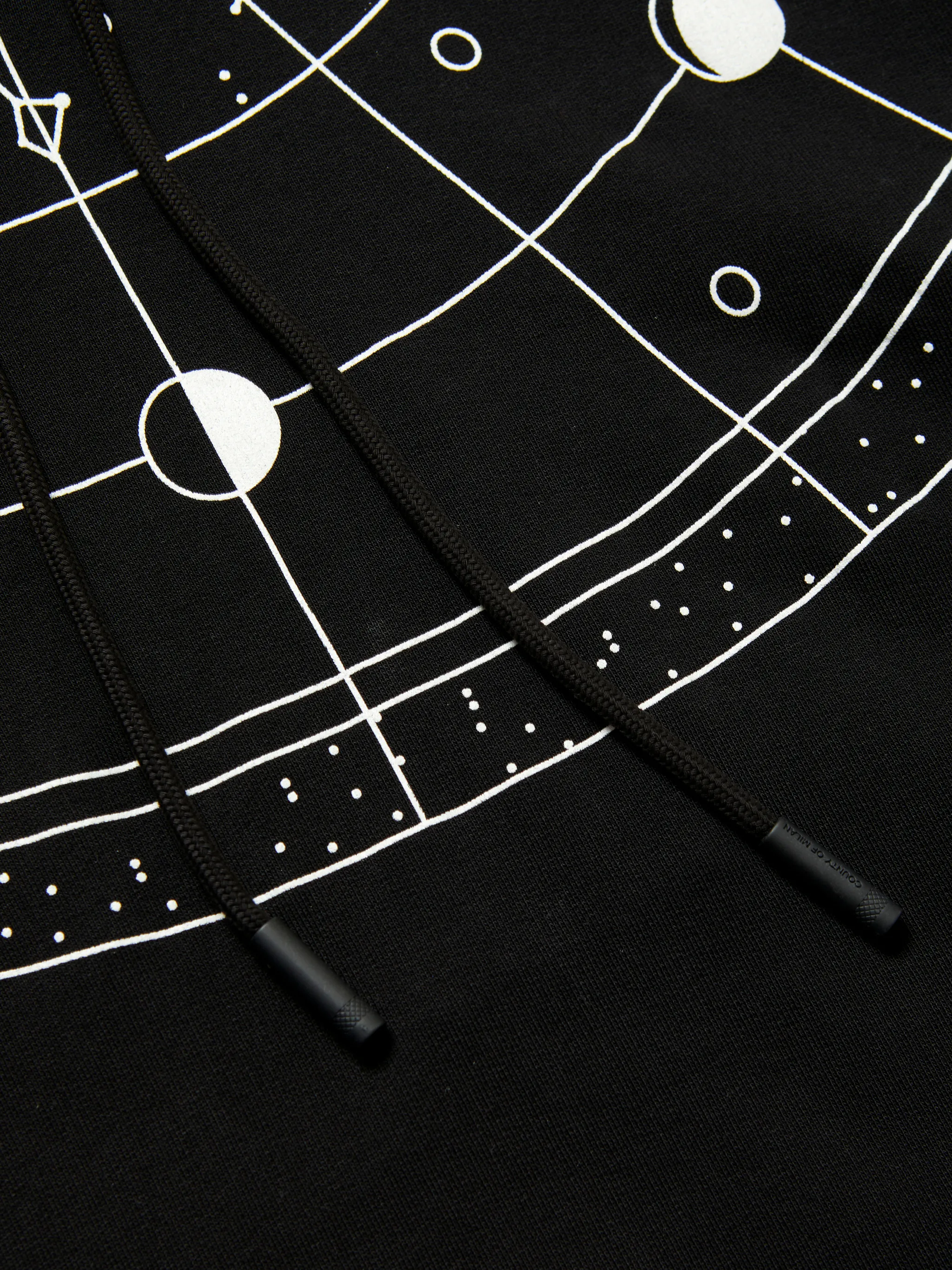 Black cotton Astral cotton hoodie from Marcelo Burlon County of Milan featuring graphic print, drawstring hood, long sleeves, front pouch pocket, drop shoulder and straight hem.