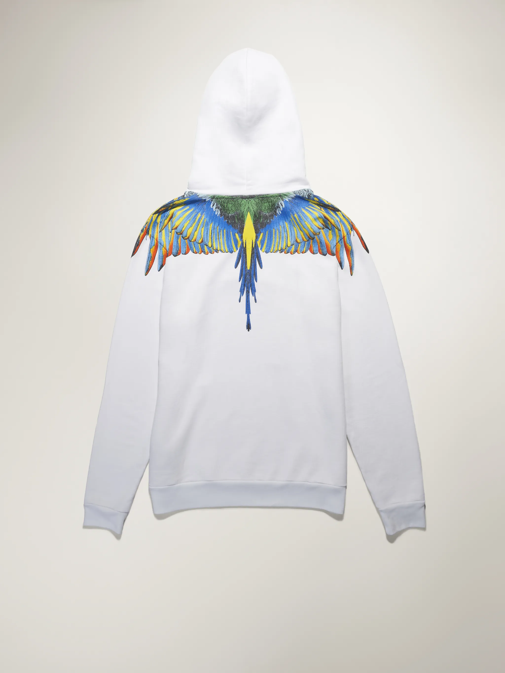 White/blue cotton Wings-print hoodie from Marcelo Burlon County of Milan featuring drawstring hood, wings print, long sleeves and front pouch pocket.