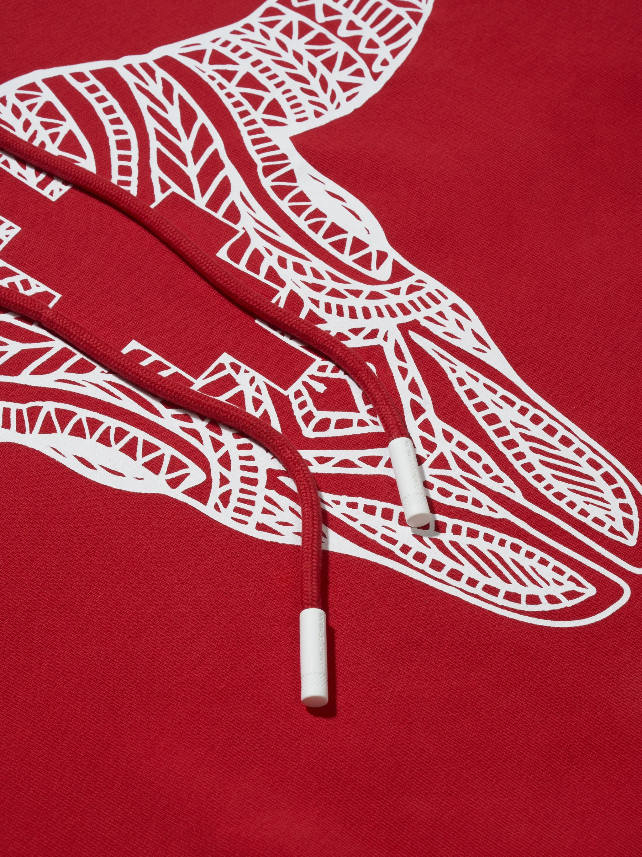 Red cotton buffalo-print cotton hoodie from Marcelo Burlon County of Milan featuring drawstring hood, long sleeves, graphic print and front pouch pocket.