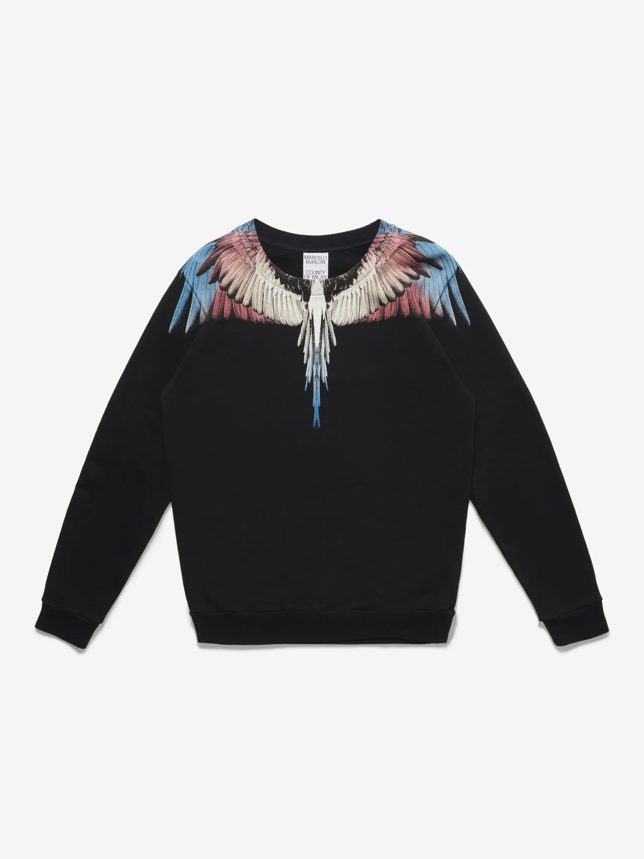 Black cotton Wings-print sweatshirt from Marcelo Burlon County of Milan featuring crew neck and long sleeves.