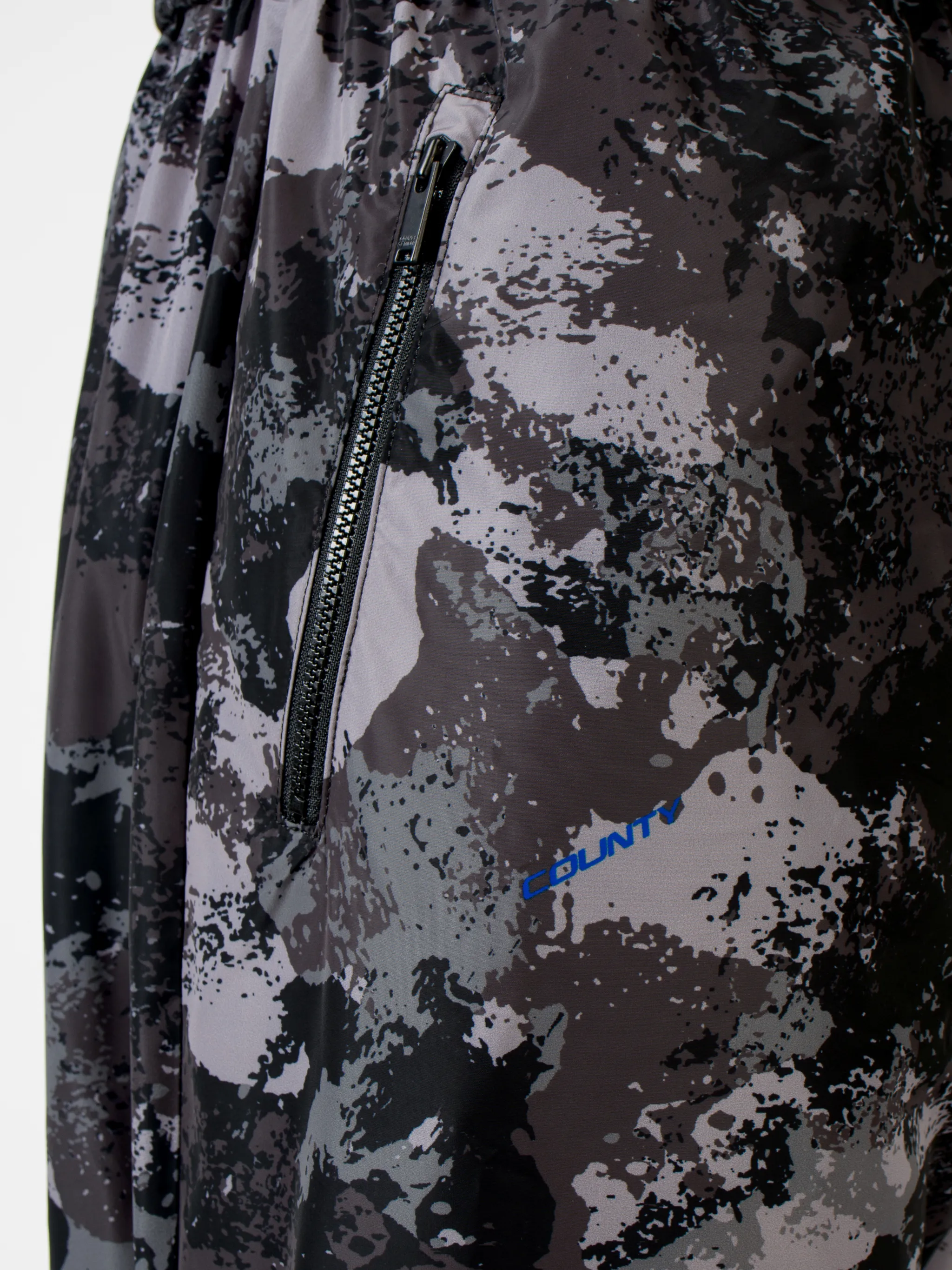 Dark grey high-rise camouflage-print track pants from MARCELO BURLON COUNTY OF MILAN featuring camouflage pattern, high waist, drawstring fastening waist, two side slit pockets, straight leg and ankle-length.