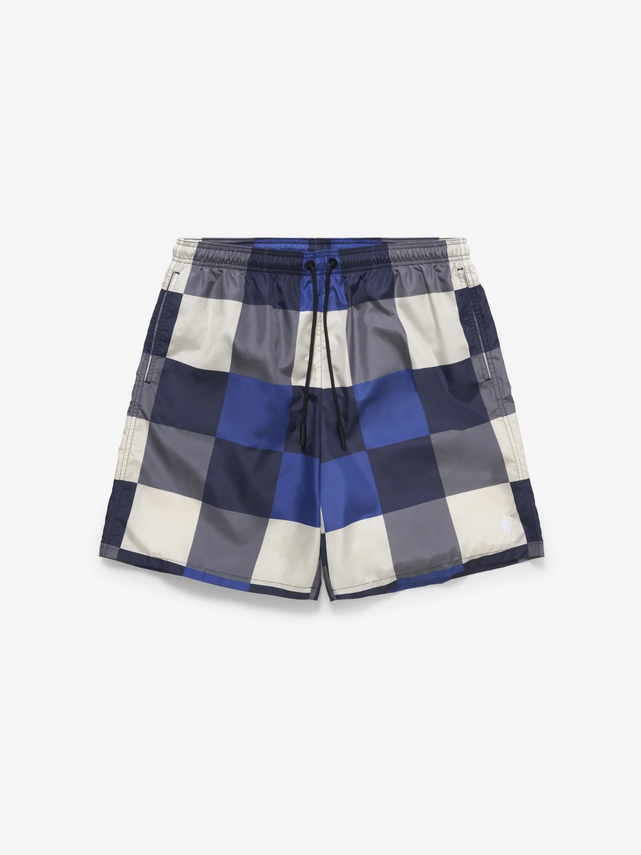 Multicolour checkerboard board shorts from Marcelo Burlon County of Milan featuring elasticated drawstring waistband, two side slit pockets, tonal stitching and rear pouch pocket. Be mindful to try on swimwear over your own garments..