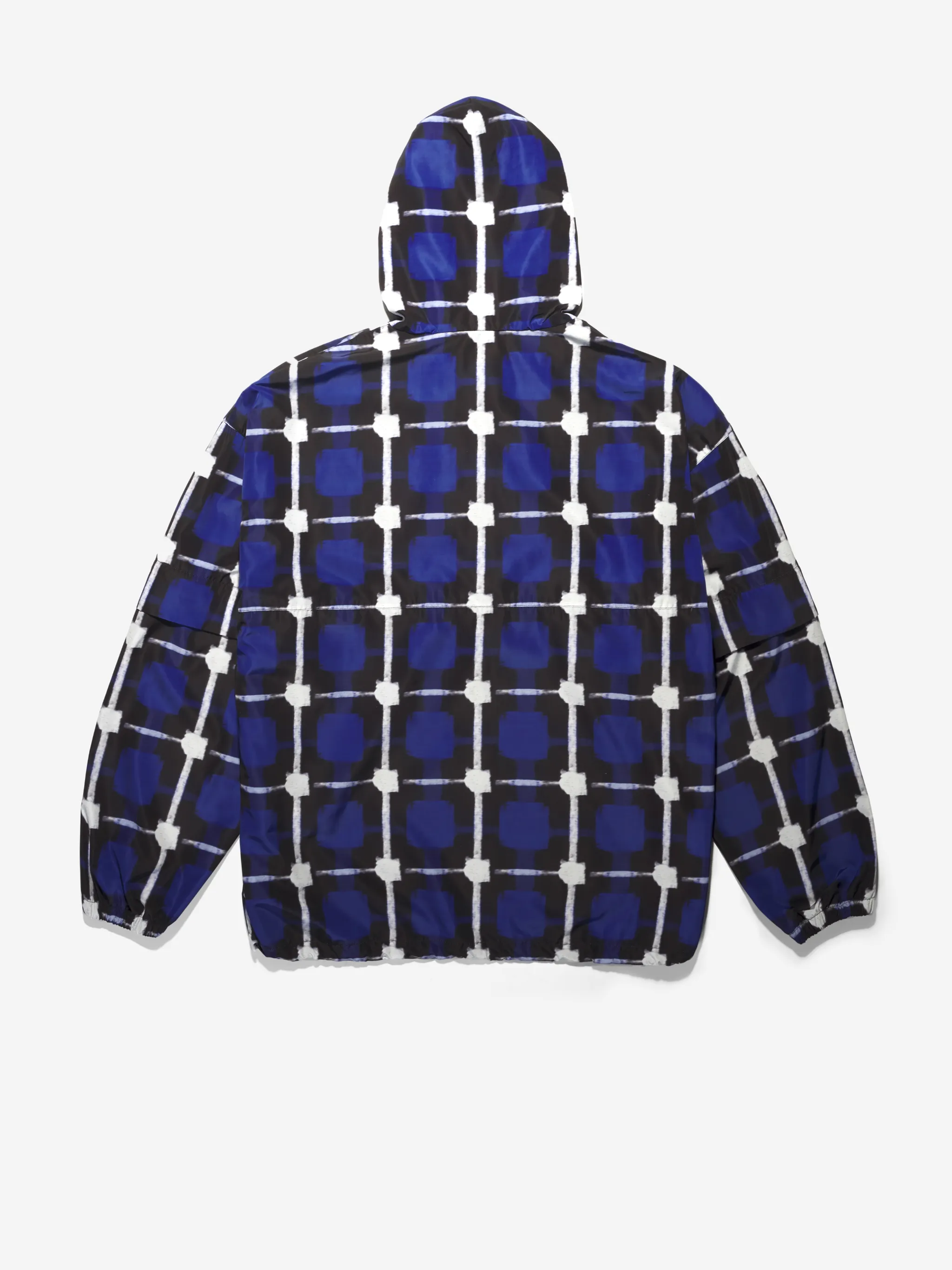 Blue and white check raincoat jacket from Marcelo Burlon County of Milan featuring drawstring hood, half front zip fastening, embroidered logo to the front, zip-fastening pocket, long sleeves and elasticated cuffs.