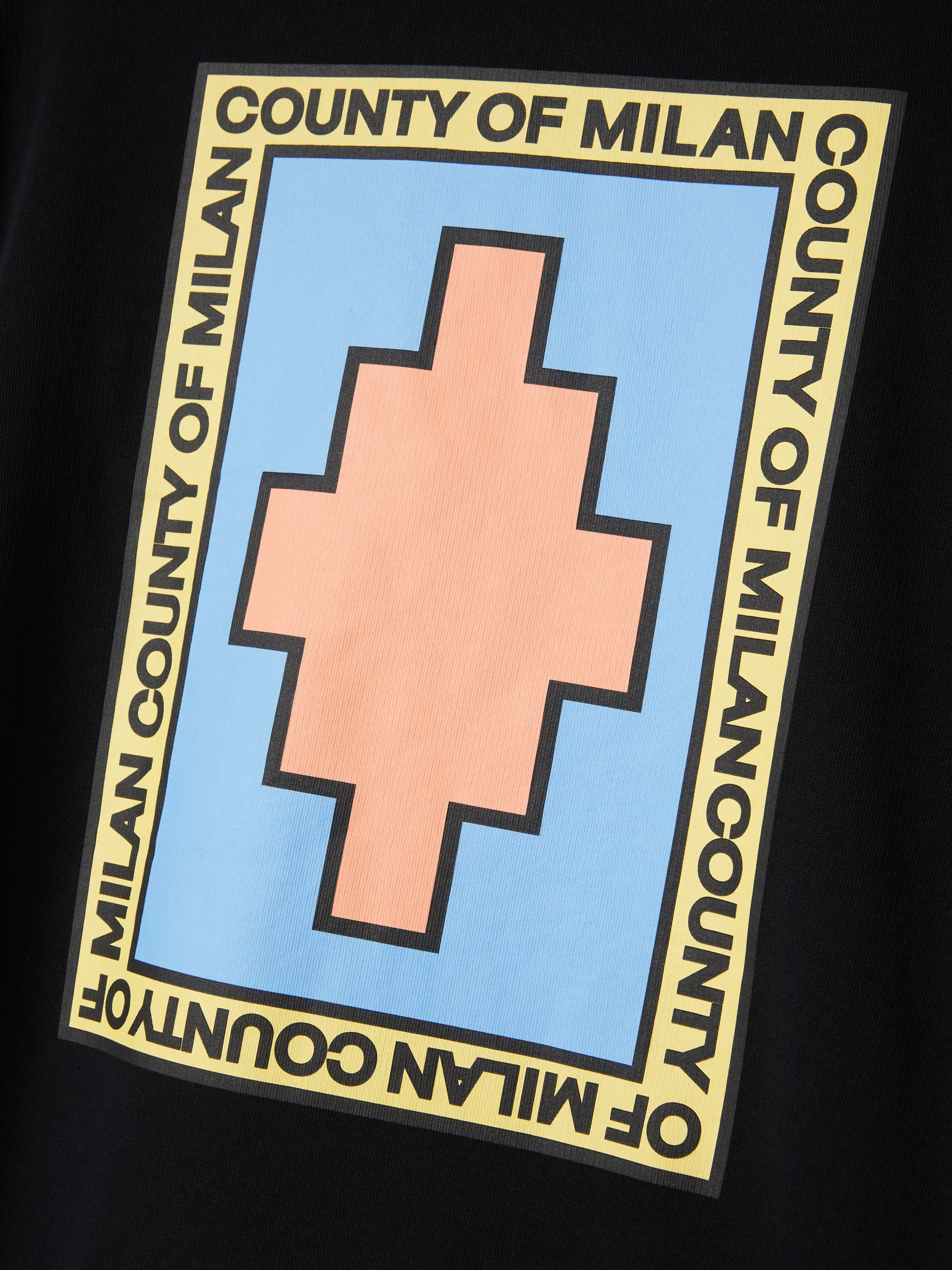 Black/multicolour organic cotton County Park-patch hoodie from Marcelo Burlon County of Milan featuring logo patch to the front, drawstring hood, drop shoulder, long sleeves and front pouch pocket. POSITIVELY CONSCIOUS: This Planet Conscious product is made from at least 50% organic materials, which helps you support organic farming practices such as the restricted use of synthetic chemicals and genetically modified seeds, improved soil fertility and better livestock management..
