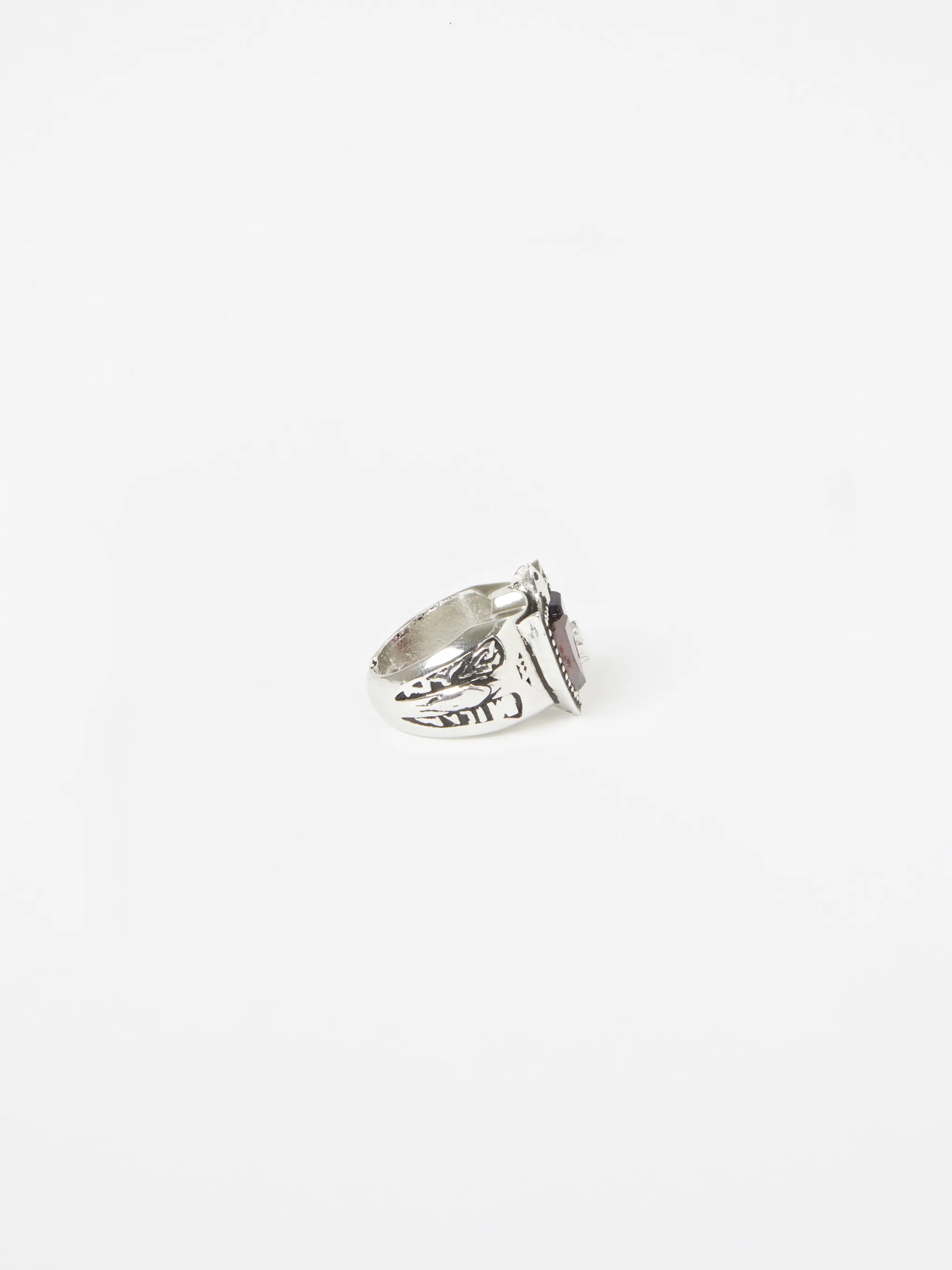 Silver-tone metal crystal detail signet ring from Marcelo Burlon County of Milan featuring crystal embellishment, engraved detail and signet band.