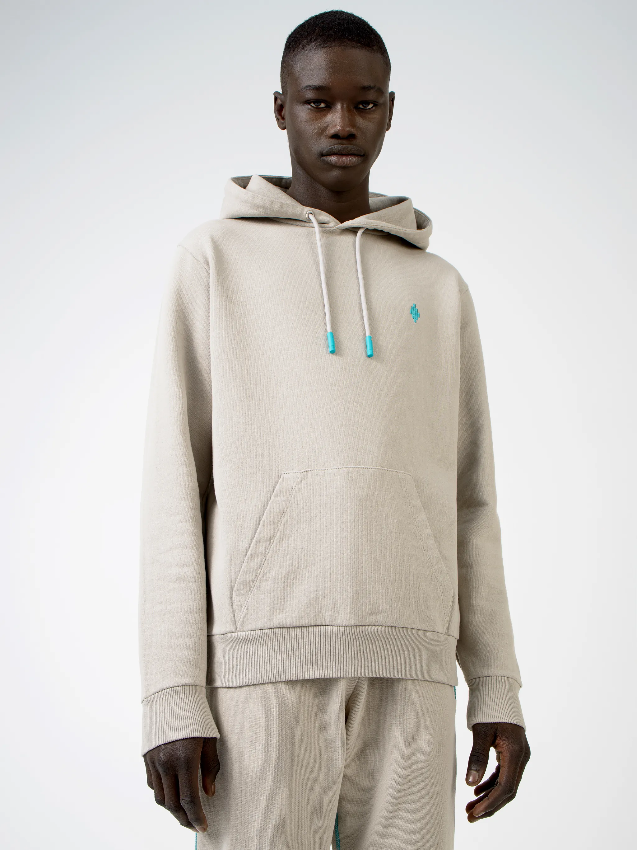 6143 BEIGE TURQUOISE Natural (Veg)->Cotton CROSS HOODIE from Marcelo Burlon County of Milan.